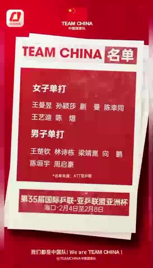 第35届乒乓球亚洲杯将于2月举行，国乒参赛名单出炉